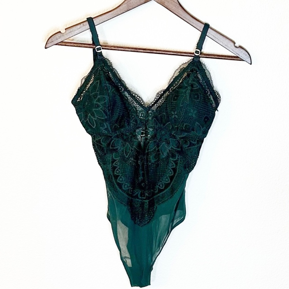 Gilly Hicks by Hollister Dark Green Lace Bodysuit Size M